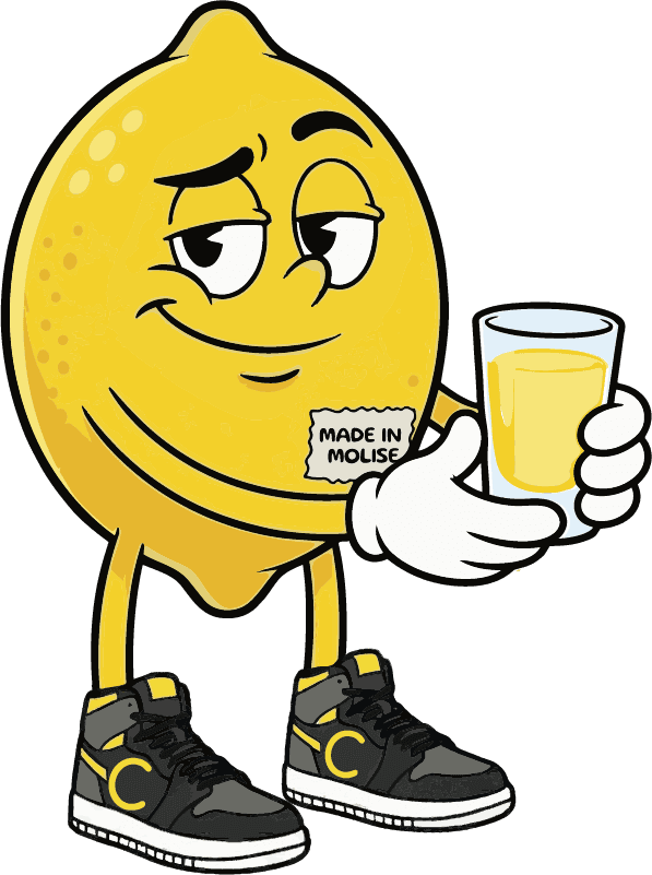 Gino la mascotte di Creactive Room con un bicchiere di limoncello in mano